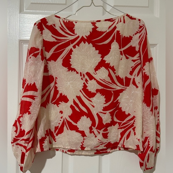 Club Monaco Valterra Silk Blend Floral Print Long Sleeve Rosette Blouse Size XS - Picture 7 of 7